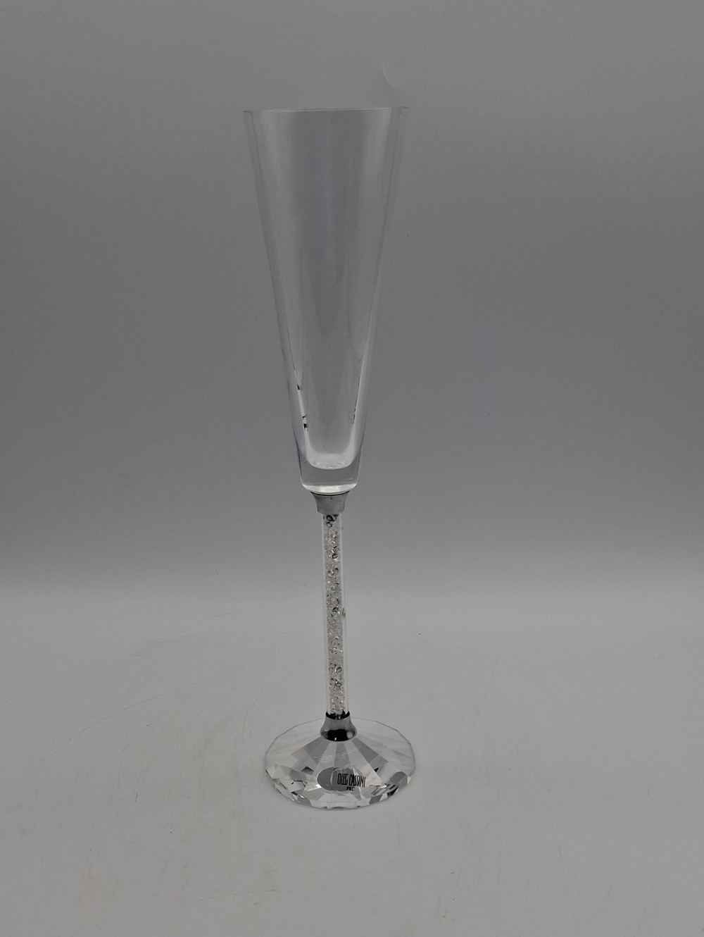 Crystal Champagne Flute with Faceted Stem Oleg Cassini Signed
